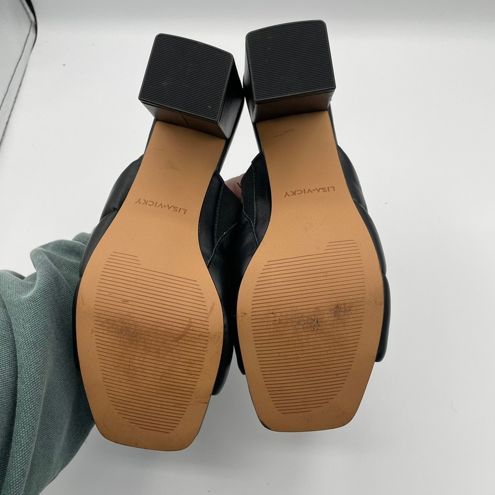 Lisa Vicky Black Padded Square Toe Block Heel Mules Womens 7 Funky Formal Unique - Picture 5 of 6